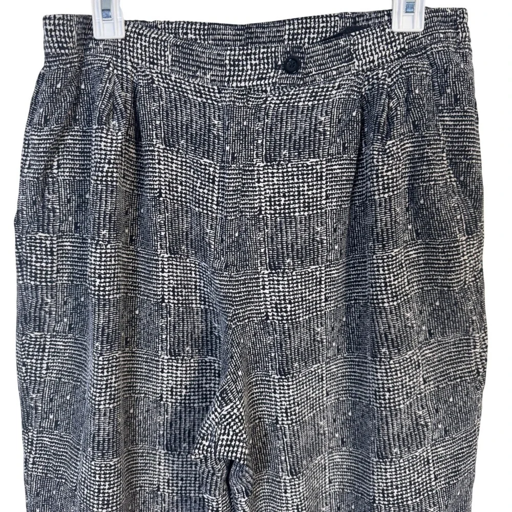 Gallant NY Womens Trousers 14 VTG 100% Silk Black White High Waist Tapered Pants
